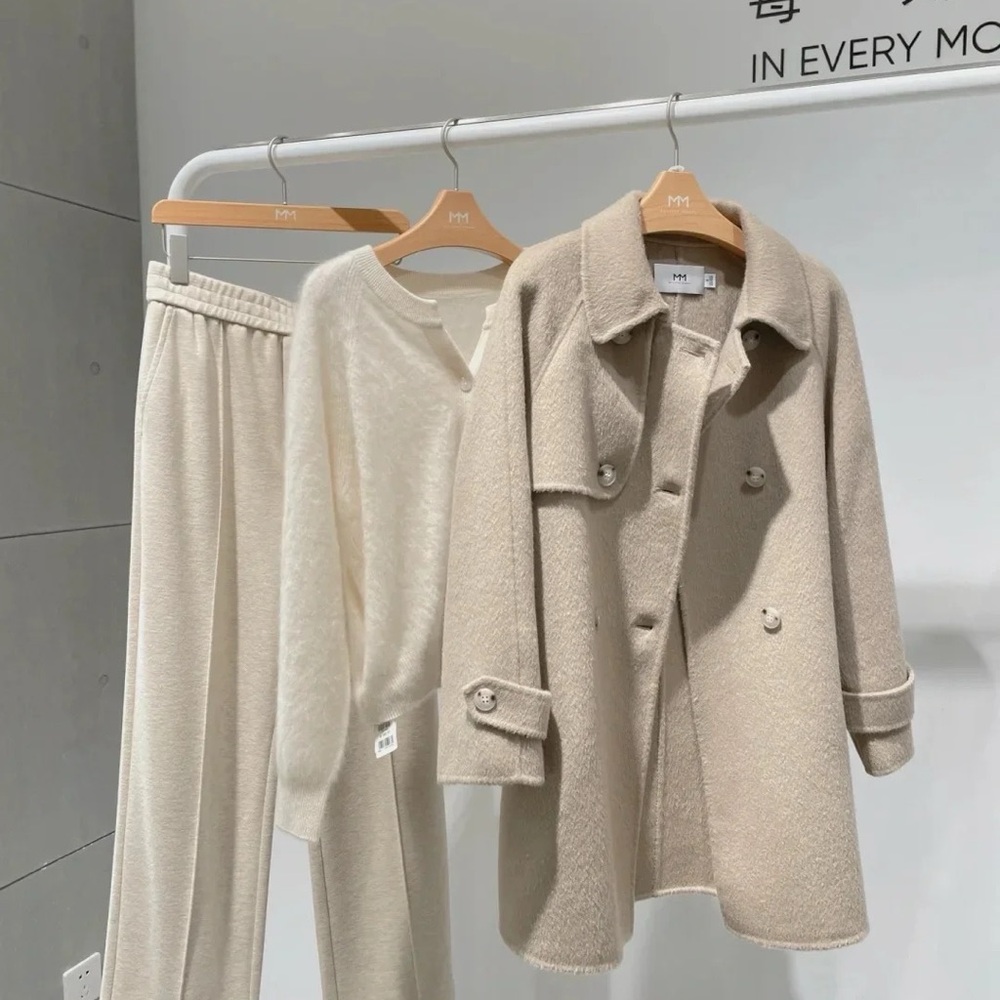 100% Wool Double-Breasted Mid-Length Coat – Brand New